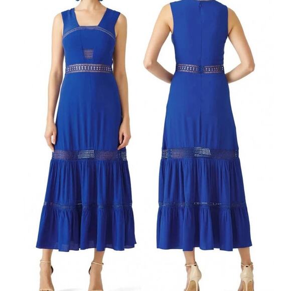 NICOLE MILLER Women's Royal Blue Malibu Crepe Lace Cutout Midi Dress Size 8 - Picture 1 of 11